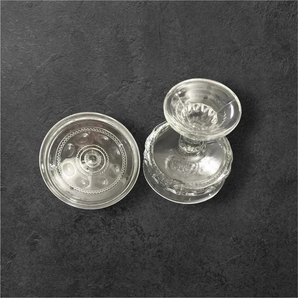 Vintage Indiana Glass Kings Crown Clear Thumbprint Pedestal Candy Dish With Lid